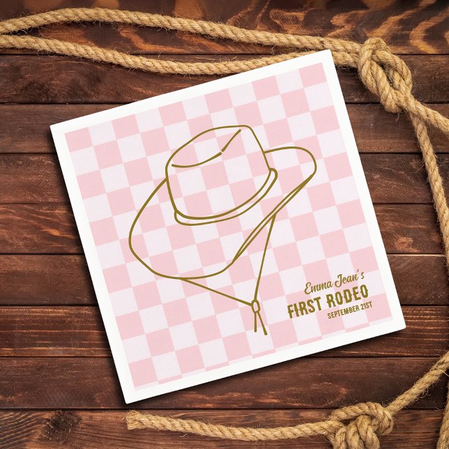 First Rodeo Cowboy Hat Checkered 1st Birthday  Napkin (First Rodeo Cowboy Hat Checkered 1st Birthday Napkins)