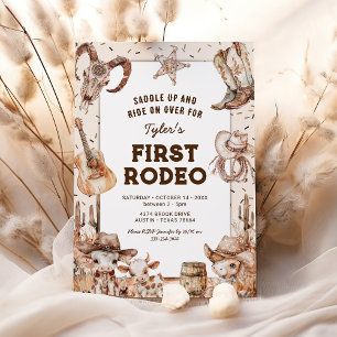 First Rodeo Cowboy Kids 1st Birthday Invitations