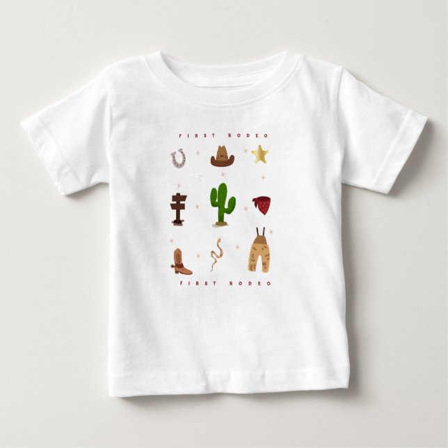 First Rodeo Cowboy Kids Birthday Baby T-Shirt (Front)