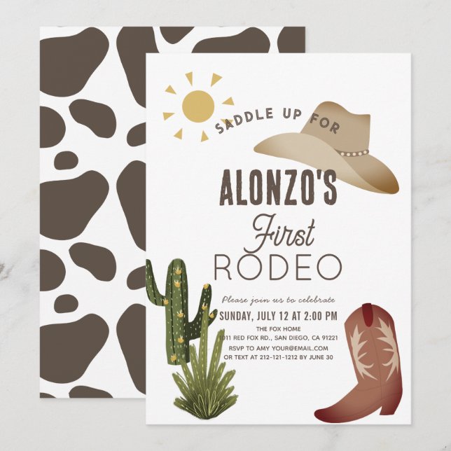 First Rodeo Cowboy Western 1st Birthday Invitation (Front/Back)