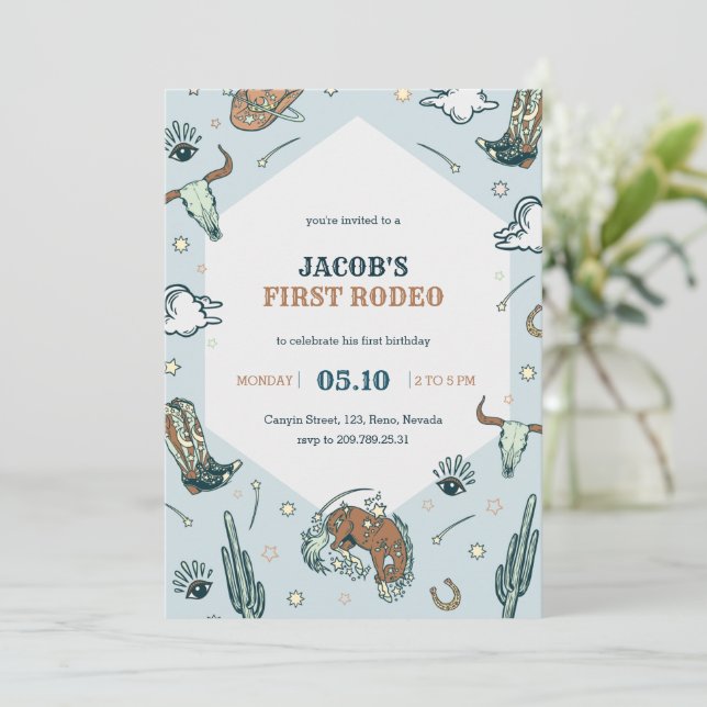 First Rodeo Cowboy Western Birthday Invitation (Standing Front)
