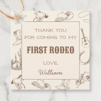First Rodeo Cowboy Western Birthday Thank You Tag