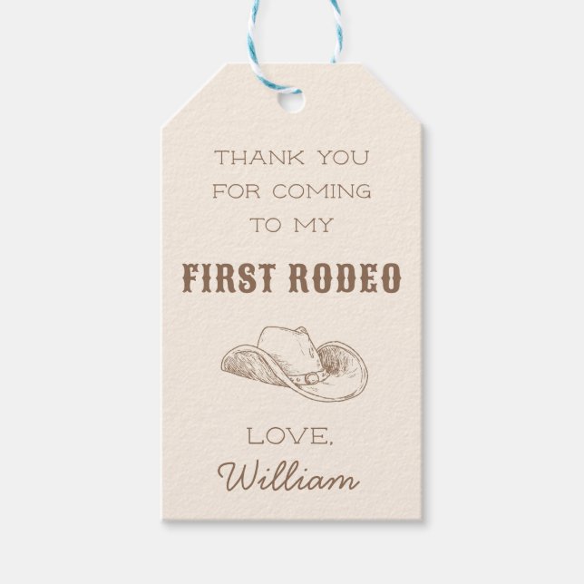 First Rodeo Cowboy Western Birthday Thank You Tag (Front)