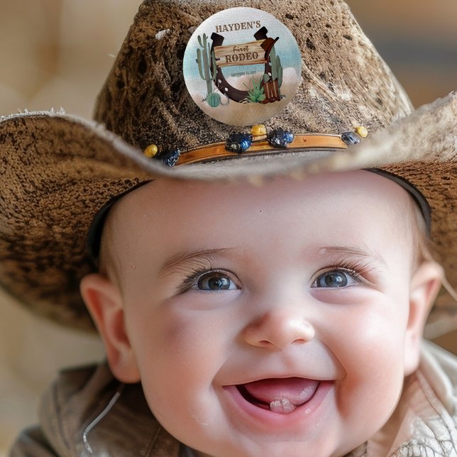 First Rodeo Cowboy Western Boy 1st Birthday Party 6 Cm Round Badge (First Rodeo Cowboy Western Boy 1st Birthday Party Button)