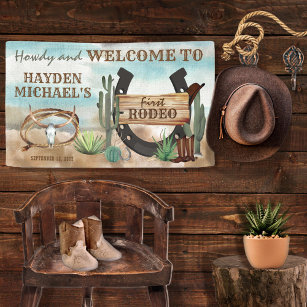First Rodeo Cowboy Western Boy 1st Birthday Party Banner