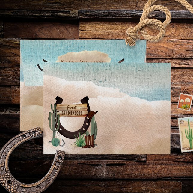 First Rodeo Cowboy Western Boy 1st Birthday Party Envelope (Creator Uploaded)