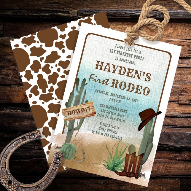 First Rodeo Cowboy Western Boy 1st Birthday Party Invitation (Creator Uploaded)