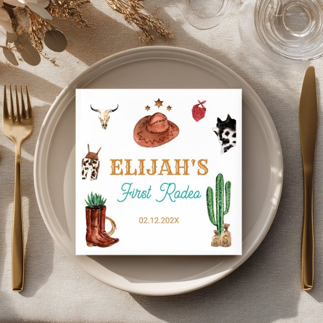 First Rodeo Cowboy Wild West Birthday Napkin (Creator Uploaded)