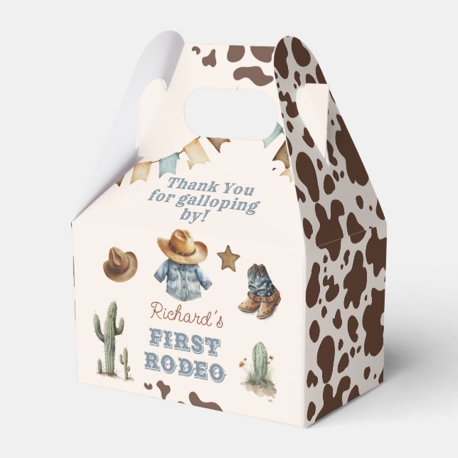 First rodeo Cowboy Wild west birthday party Favour Box (Front Side)