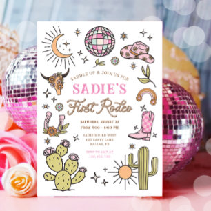 First Rodeo Cowboy Wild West Western Girl Birthday Invitation