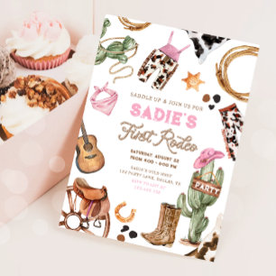 First Rodeo Cowboy Wild West Western Girl Birthday Invitation