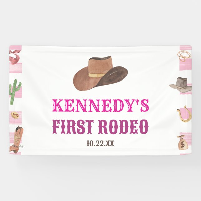 First Rodeo Cowgirl 1st First Birthday Party Banner (Horizontal)