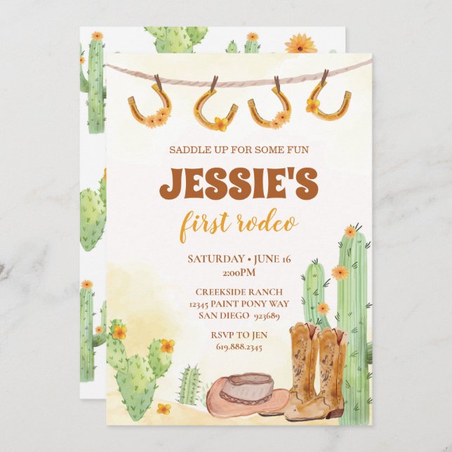 First Rodeo Cowgirl Birthday Invitation (Front/Back)