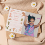 First Rodeo Cowgirl Birthday Party Photo Invitation<br><div class="desc">Cute girl's 1st birthday party invitation card featuring illustrations of cowboy boots,  horse,  snake,  skull,  cactus,  cowboy hats,  etc. The text says "saddle up. XX's First Rodeo." You can add a photo to this invite.</div>