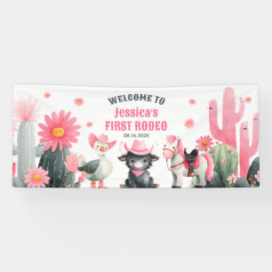 First Rodeo Cowgirl Cute Western Kids Birthday Banner