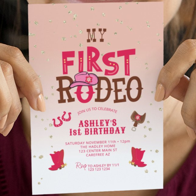 First Rodeo Cowgirl Peach 1st Birthday Invitation (Creator Uploaded)
