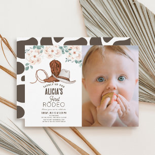 First Rodeo Cowgirl Western Floral 1st Birthday Invitation