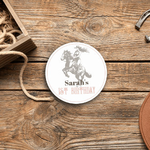 First Rodeo Cowgirl Western Pink 1st Birthday Classic Round Sticker