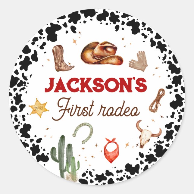  First Rodeo Cupcake Toppers 1st Birthday Classic Round Sticker (Front)