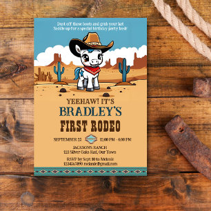 First Rodeo cute cowboy baby horse birthday party Invitation
