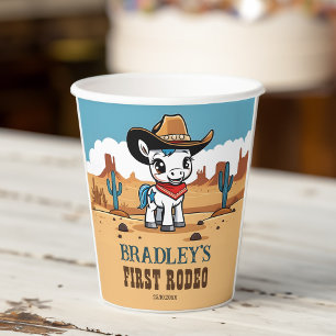 First Rodeo cute cowboy baby horse birthday party Paper Cups