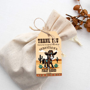 First Rodeo cute cowboy horse birthday party Gift Tags