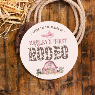 First Rodeo Cute Pink Personalised 1st Birthday Classic Round Sticker