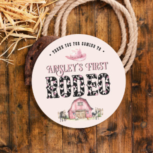 First Rodeo Cute Pink Personalised 1st Birthday Classic Round Sticker