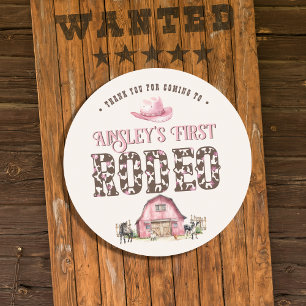 First Rodeo Cute Pink Personalised 1st Birthday Classic Round Sticker