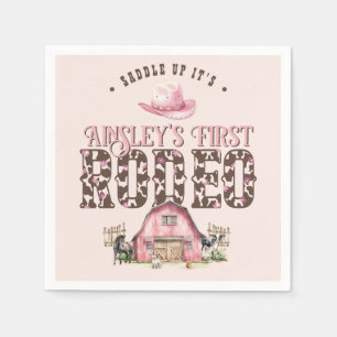 First Rodeo Cute Pink Personalised 1st Birthday Napkin