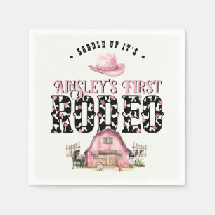 First Rodeo Cute Pink Personalised 1st Birthday Napkin