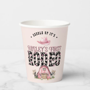 First Rodeo Cute Pink Personalised 1st Birthday Paper Cups