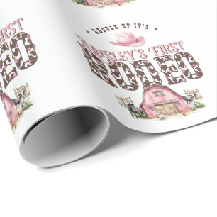 First Rodeo Cute Pink Personalised 1st Birthday Wrapping Paper