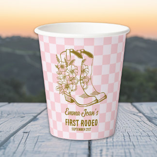 First Rodeo Floral Cowboy Boots First Birthday Paper Cups