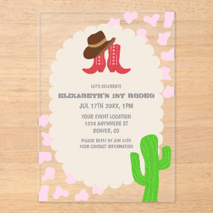 First Rodeo Girl 1st Birthday Acrylic Invitations