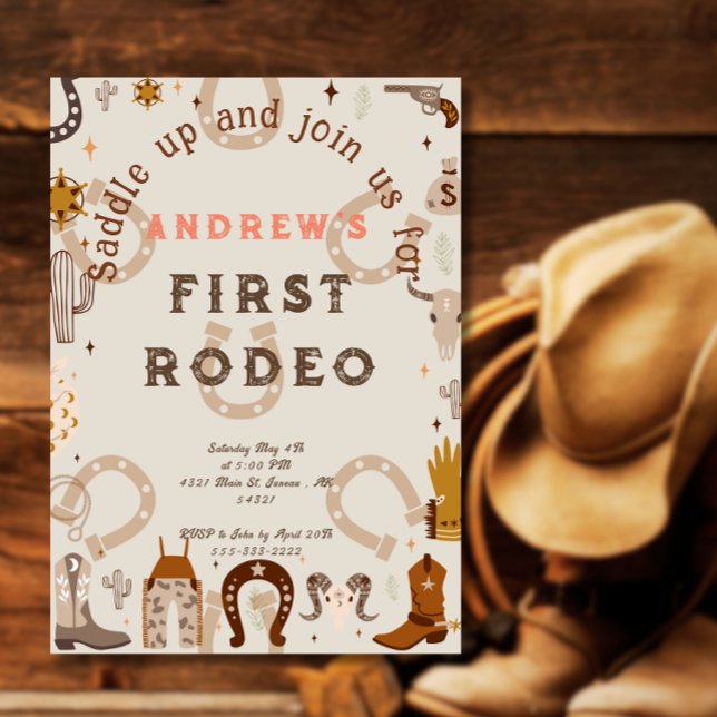 First Rodeo Horseshoe Pattern Country  Magnetic Invitation (Creator Uploaded)