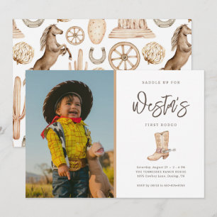 First Rodeo Neutral Southern Cowboy Birthday Invit Invitation