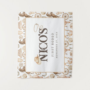 First Rodeo Neutral Southern Cowboy Birthday Tapestry