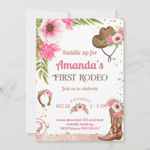 First Rodeo Party Pink Cowgirl Birthday  Invitation