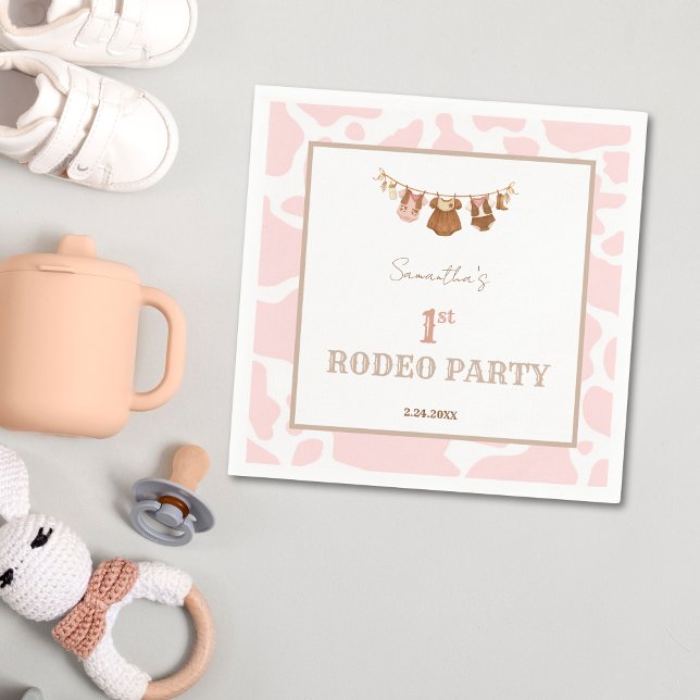 First Rodeo Pink Cowgirl Western Birthday Napkin (First Rodeo Cowgirl Birthday Party Napkin)