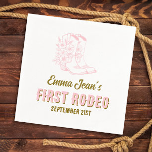 First Rodeo Pink Floral Cowboy Boots 1st Birthday Napkin