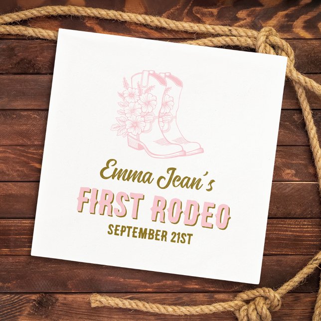 First Rodeo Pink Floral Cowboy Boots 1st Birthday Napkin (First Rodeo Pink Floral Cowboy Boots 1st Birthday Napkins)