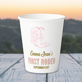 First Rodeo Pink Floral Cowboy Boots 1st Birthday Paper Cups