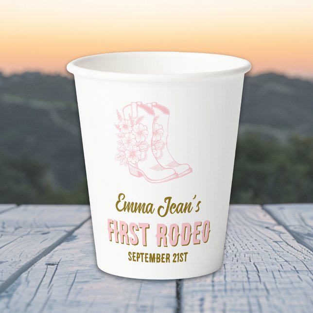 First Rodeo Pink Floral Cowboy Boots 1st Birthday Paper Cups (First Rodeo Pink Floral Cowboy Boots 1st Birthday Paper Cups)
