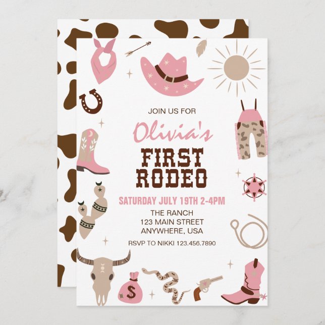 First Rodeo Pink Western 1st Birthday Invitation (Front/Back)