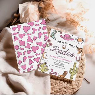 First Rodeo Pink Western 1st Birthday Invitation