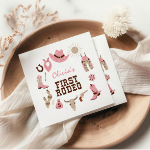 First Rodeo Pink Western Cowboy 1st Birthday Napkin