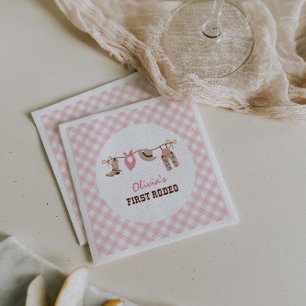 First Rodeo Pink Western Cowboy 1st Birthday Napkin