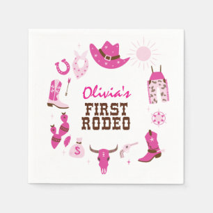 First Rodeo Pink Western Cowboy 1st Birthday Napkin