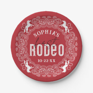 First Rodeo Red Western Birthday Party Paper Plate